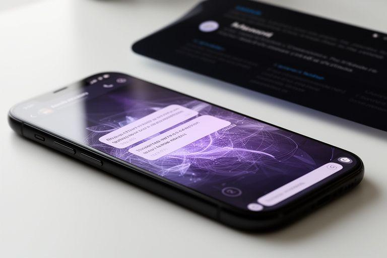 Мобільний застосунок для приватного листування на смартфоні поруч із темним блоком повідомлень